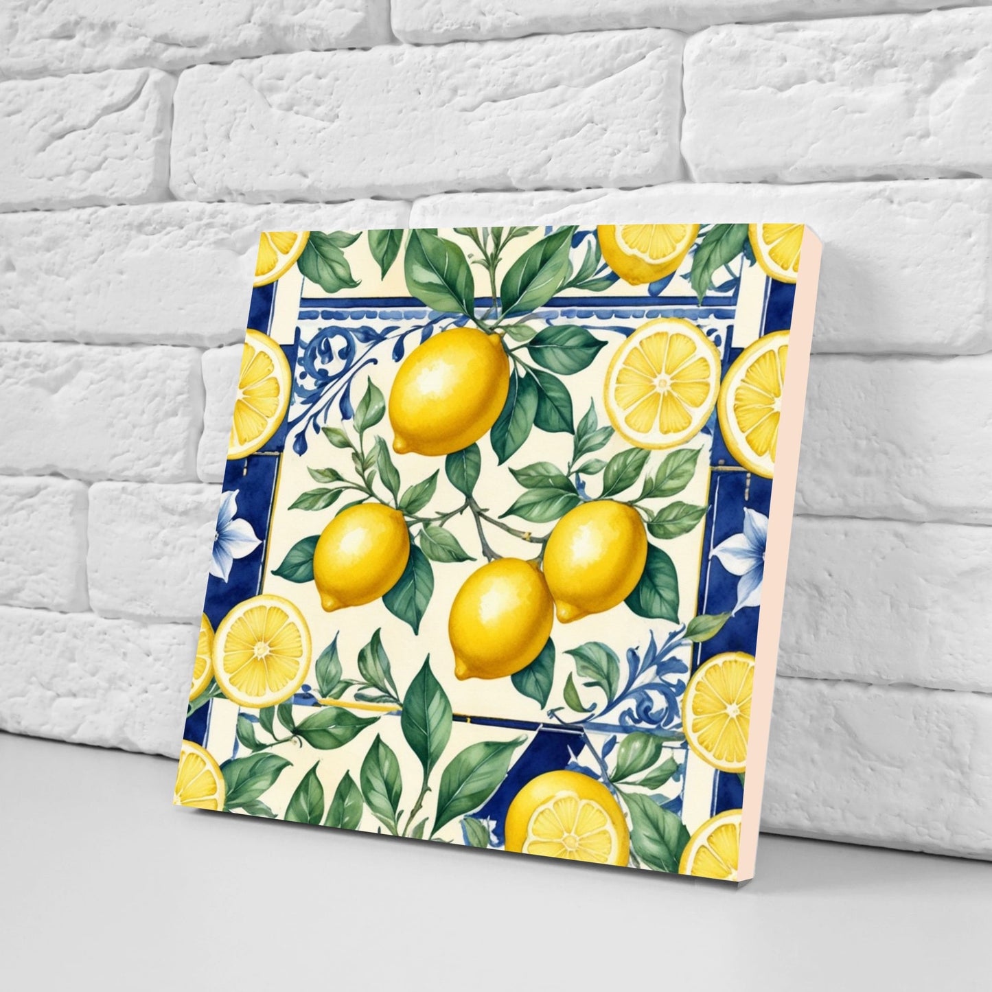 Italian Majolica Lemon Tiles - Set of 2 Italian Wall Decor Tiles - Kitchen Backsplash Tiles, Table Decorative Tiles, Bathroom Tiles, Coaster
