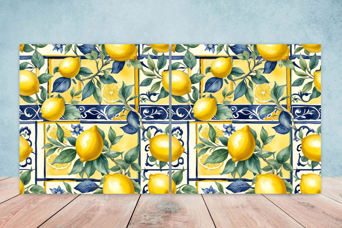 Italian Majolica Lemon Tiles - Set of 2 Italian Wall Decor Tiles - Kitchen Backsplash Tiles, Table Decorative Tiles, Bathroom Tiles, Coaster