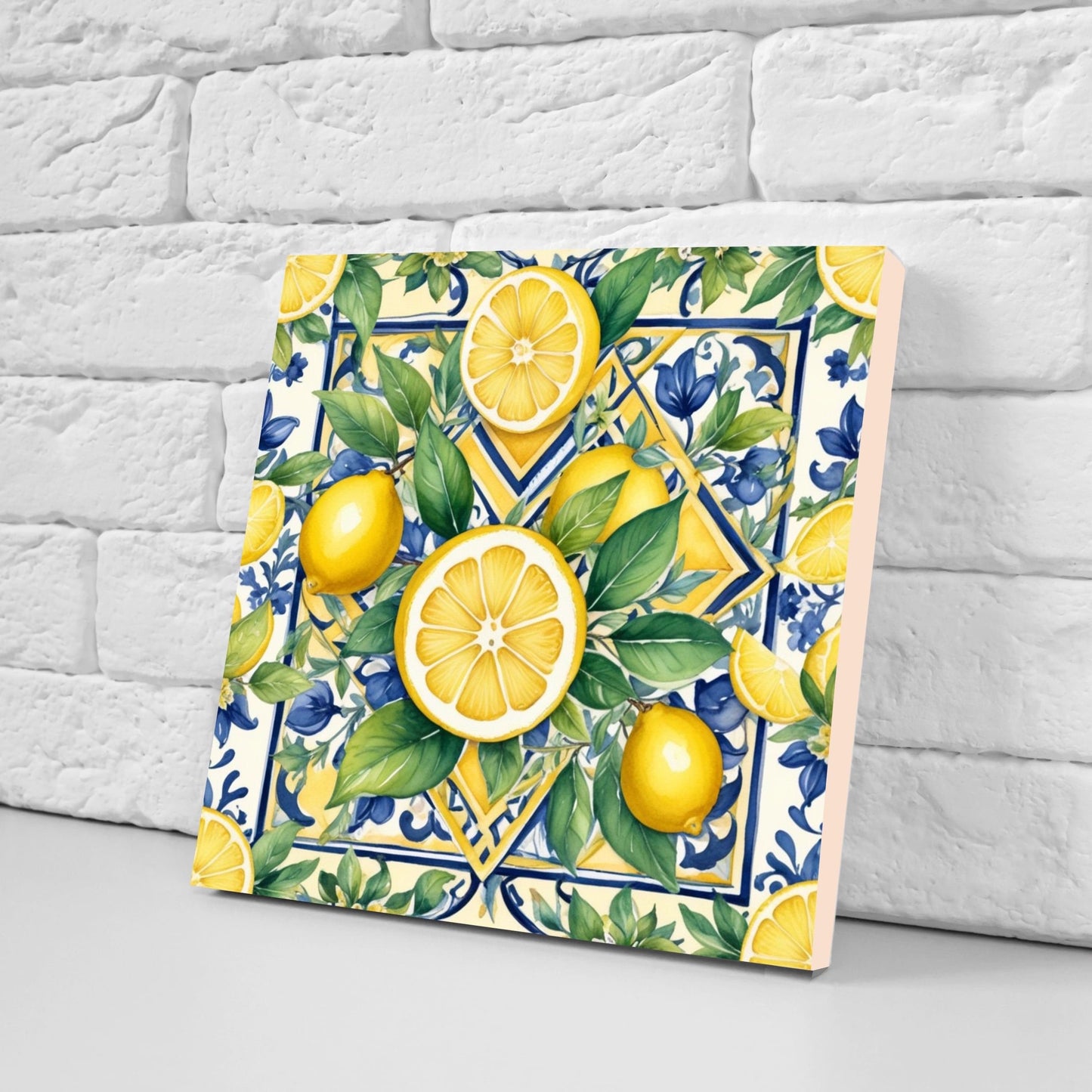 Italian Majolica Lemon Tiles - Set of 2 Italian Wall Decor Tiles - Kitchen Backsplash Tiles, Table Decorative Tiles, Bathroom Tiles, Coaster