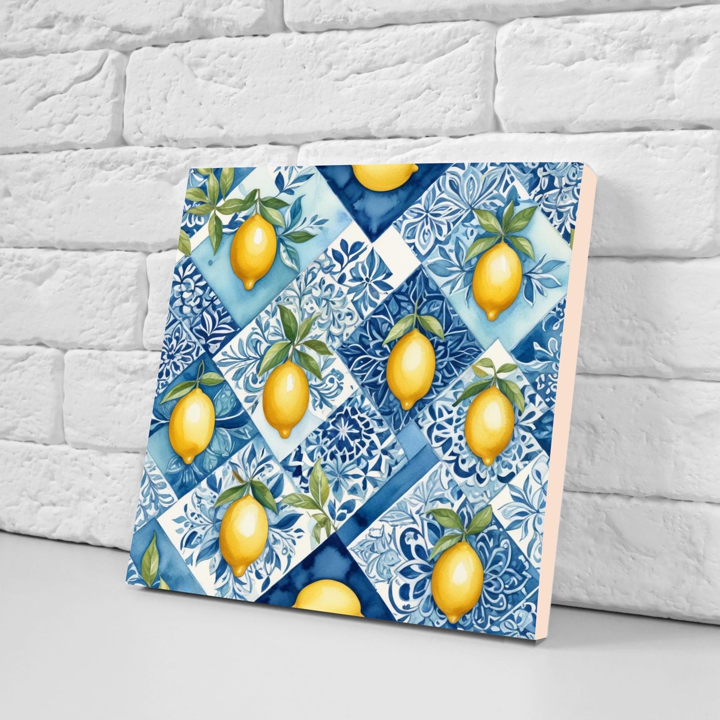 Italian Majolica Lemon Tiles - Set of 2 Italian Wall Decor Tiles - Kitchen Backsplash Tiles, Table Decorative Tiles, Bathroom Tiles, Coaster