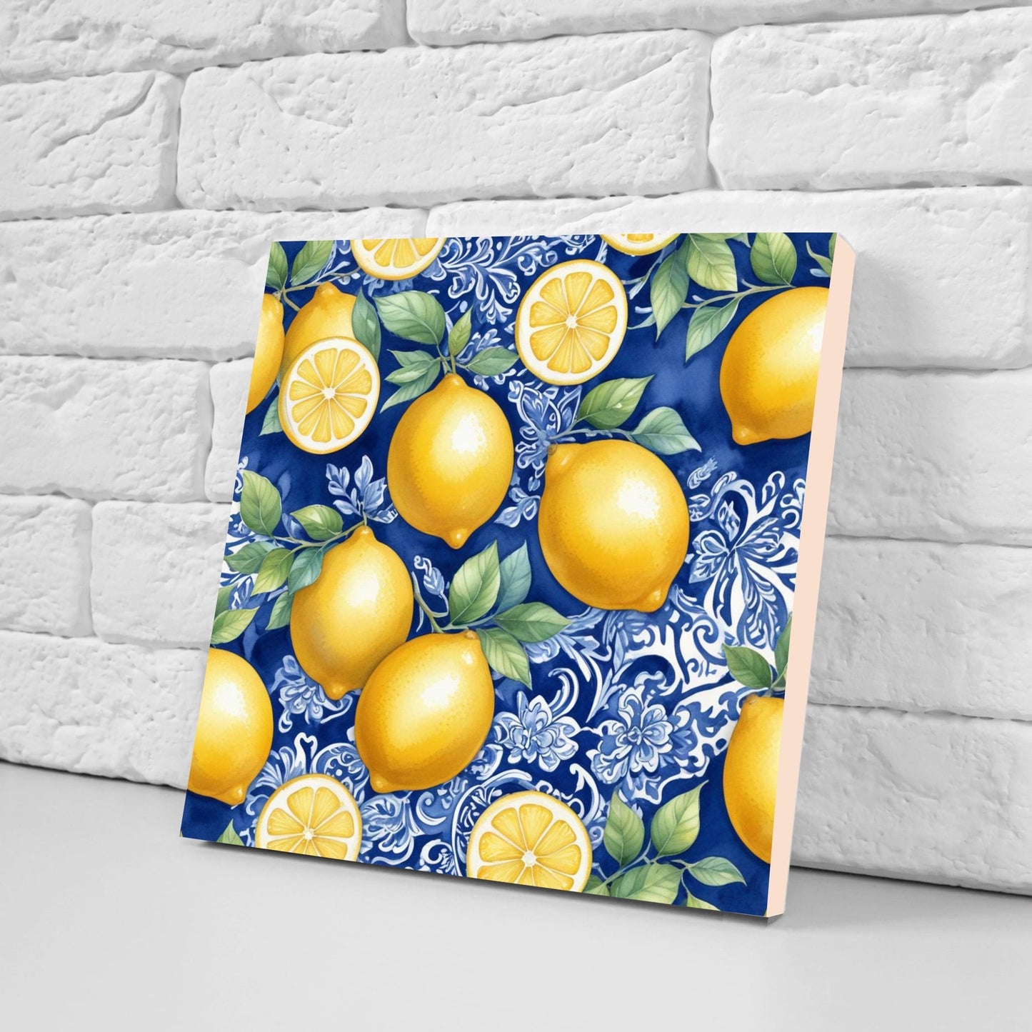 Italian Majolica Lemon Tiles - Set of 2 Italian Wall Decor Tiles - Kitchen Backsplash Tiles, Table Decorative Tiles, Bathroom Tiles, Coaster