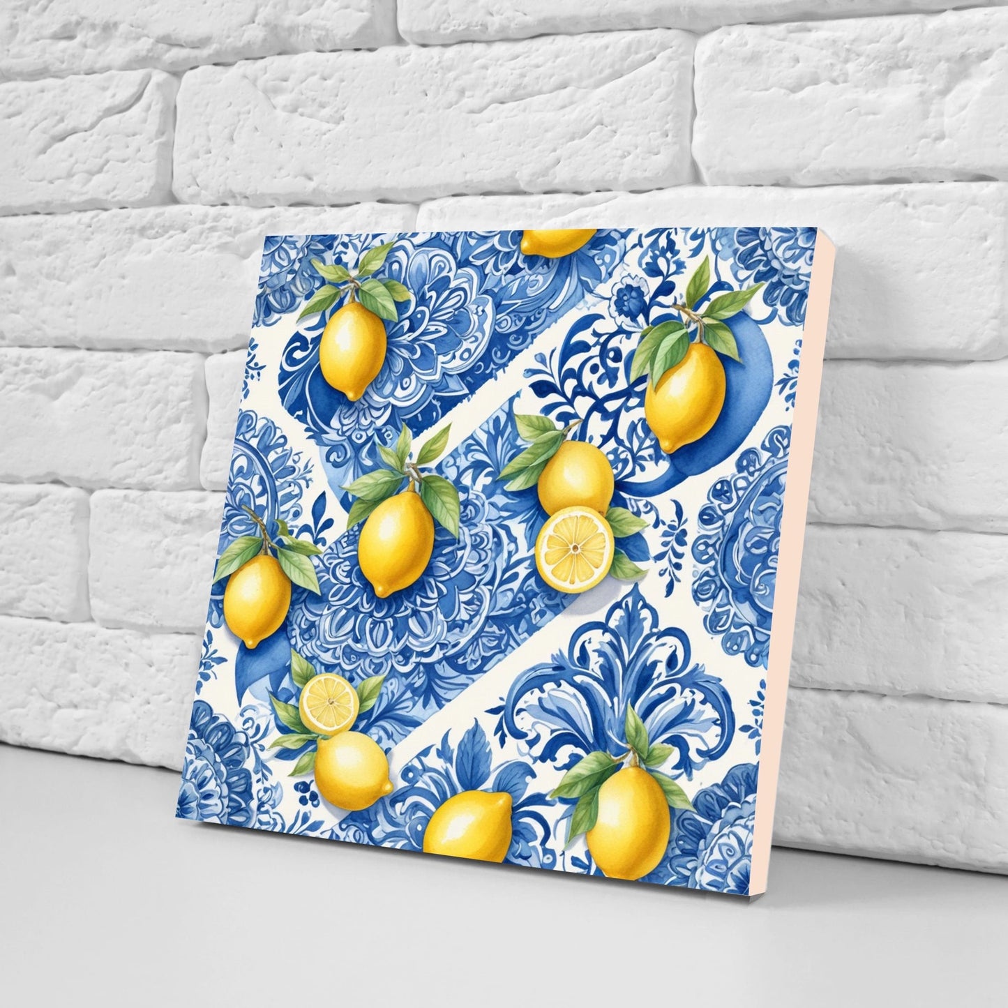 Italian Majolica Lemon Tiles - Set of 2 Italian Wall Decor Tiles - Kitchen Backsplash Tiles, Table Decorative Tiles, Bathroom Tiles, Coaster