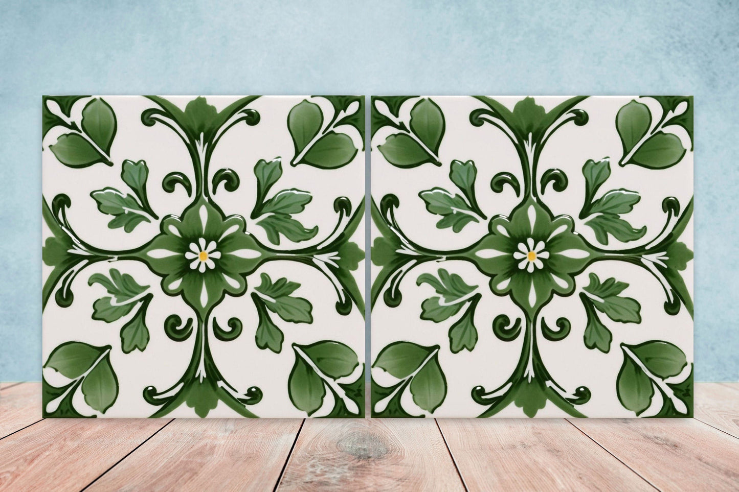 Spanish Ceramic Flower Tiles - Set of 2 Spanish Wall Decor Tiles - Kitchen Backsplash Tiles, Table Decorative Tiles, Bathroom Tiles, Coaster