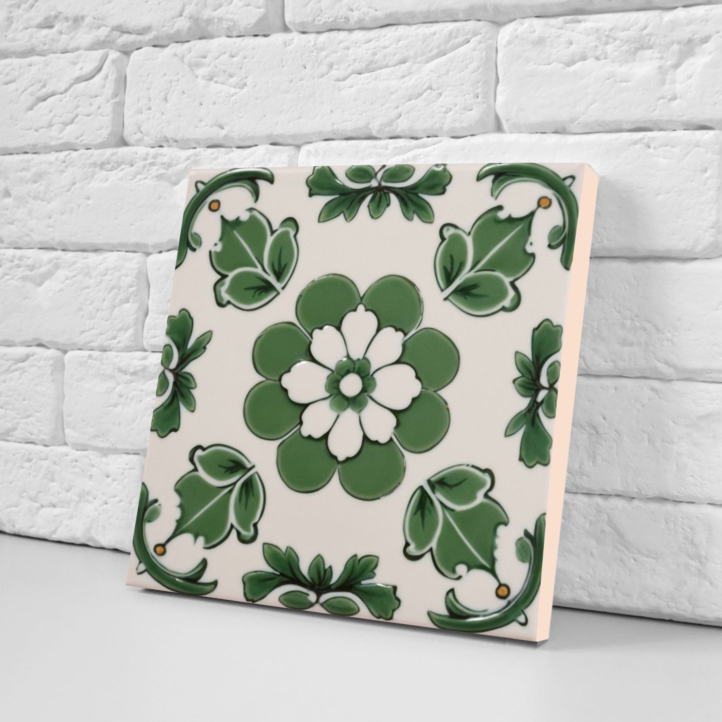 Spanish Ceramic Flower Tiles - Set of 2 Spanish Wall Decor Tiles - Kitchen Backsplash Tiles, Table Decorative Tiles, Bathroom Tiles, Coaster