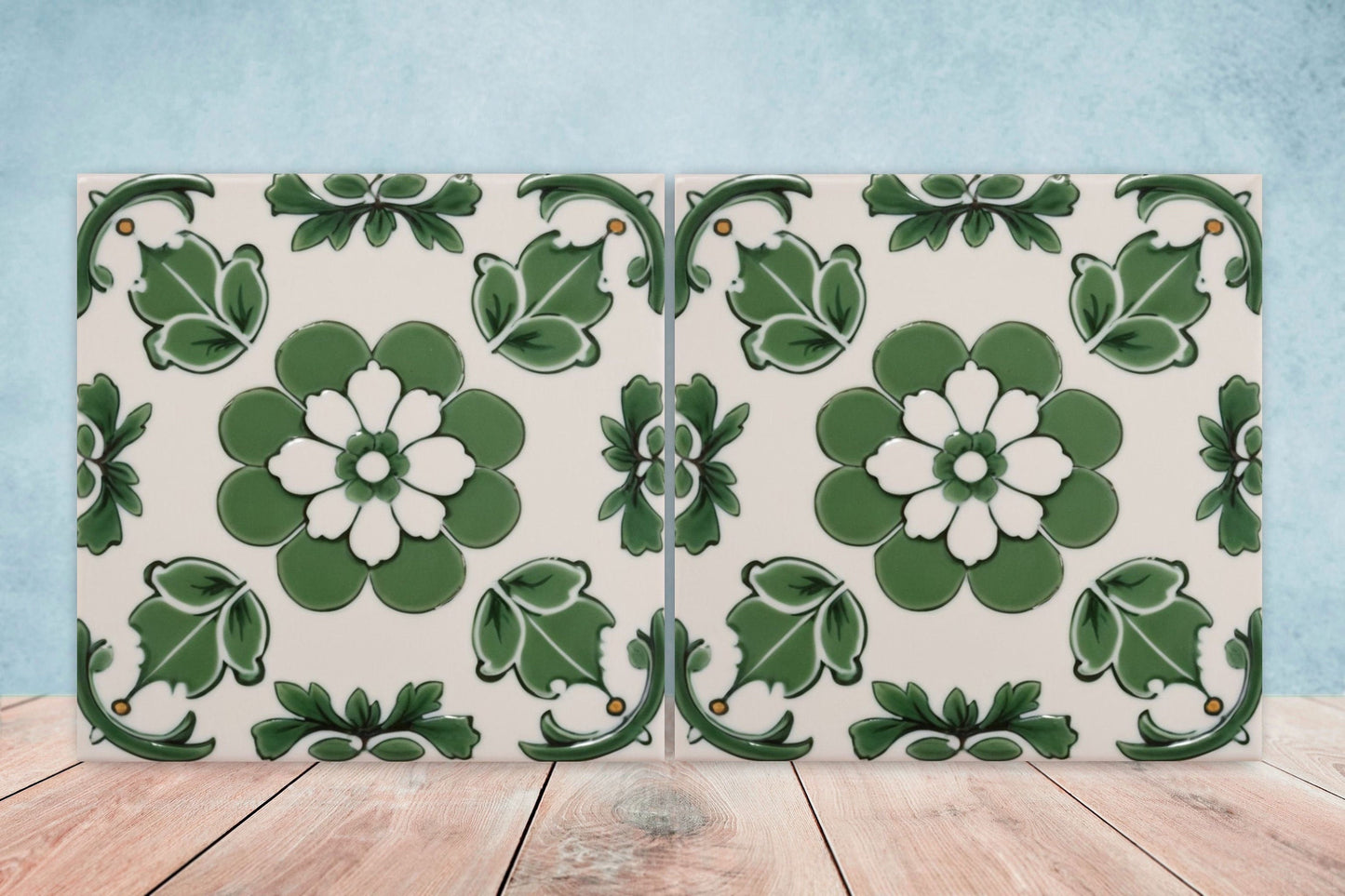 Spanish Ceramic Flower Tiles - Set of 2 Spanish Wall Decor Tiles - Kitchen Backsplash Tiles, Table Decorative Tiles, Bathroom Tiles, Coaster