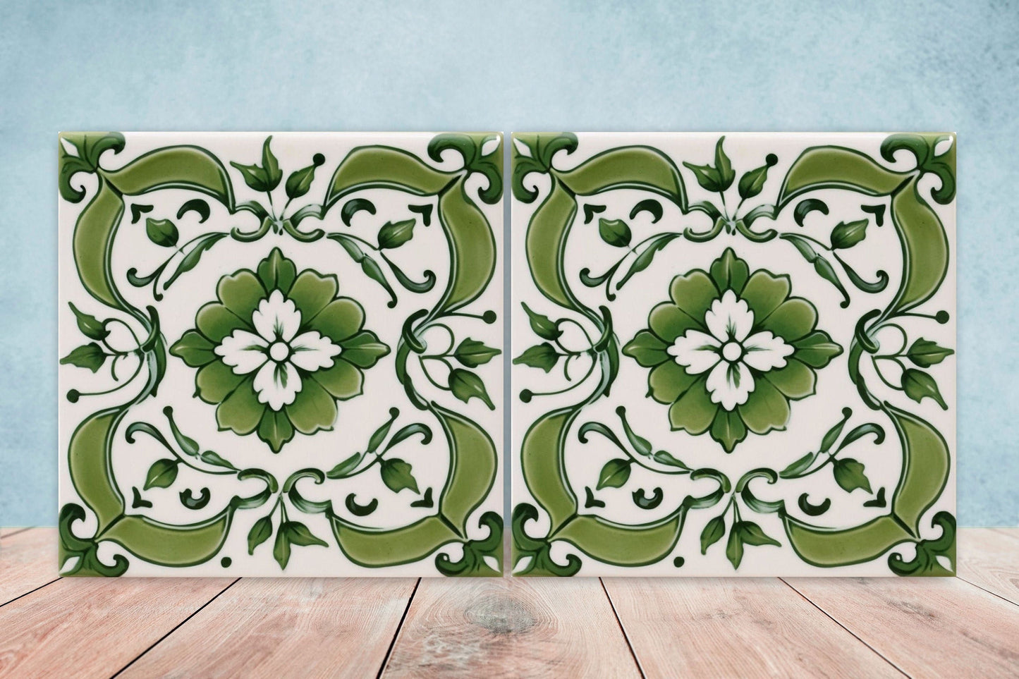 Spanish Ceramic Flower Tiles - Set of 2 Spanish Wall Decor Tiles - Kitchen Backsplash Tiles, Table Decorative Tiles, Bathroom Tiles, Coaster