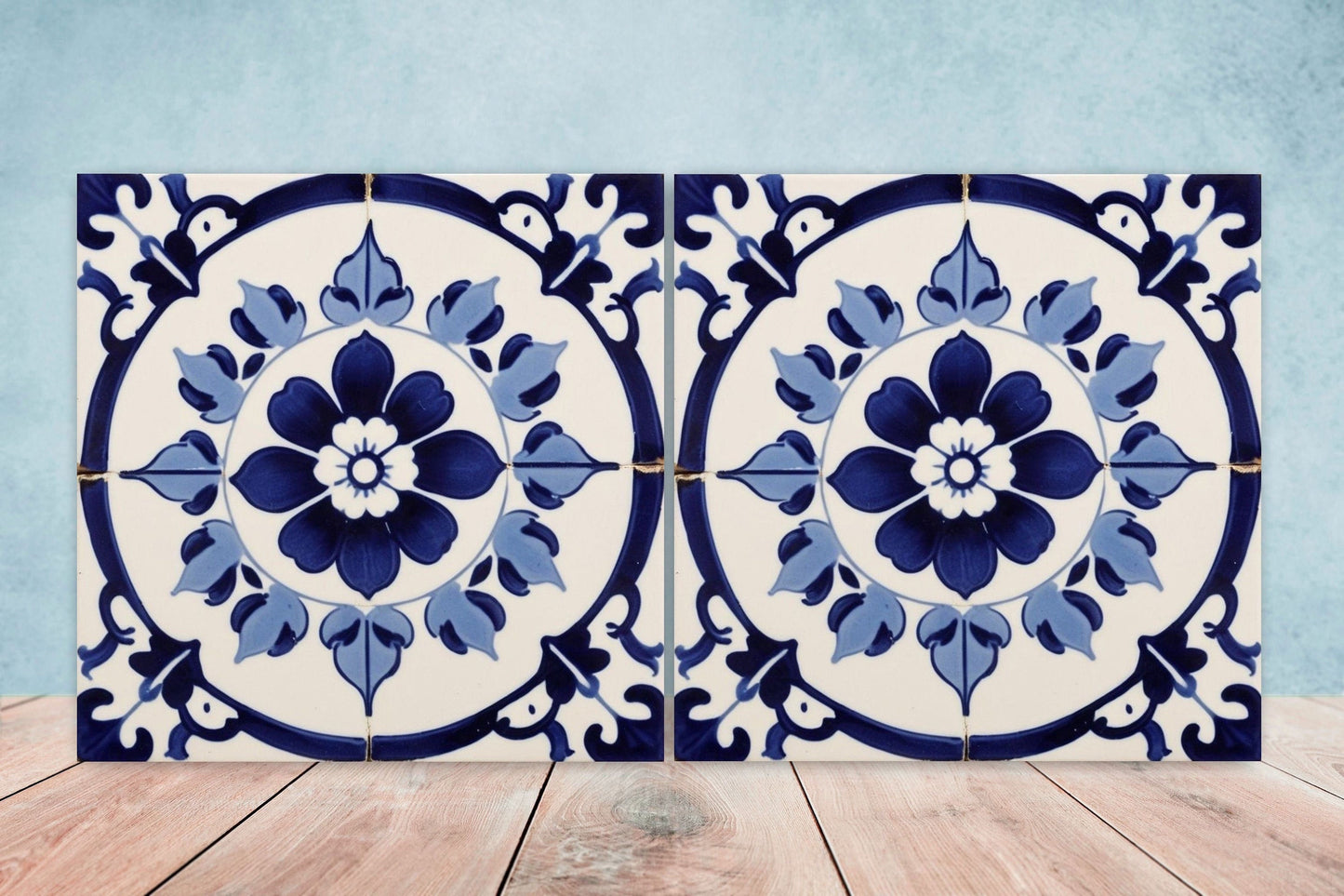 Spanish Ceramic Flower Tiles - Set of 2 Spanish Wall Decor Tiles - Kitchen Backsplash Tiles, Table Decorative Tiles, Bathroom Tiles, Coaster