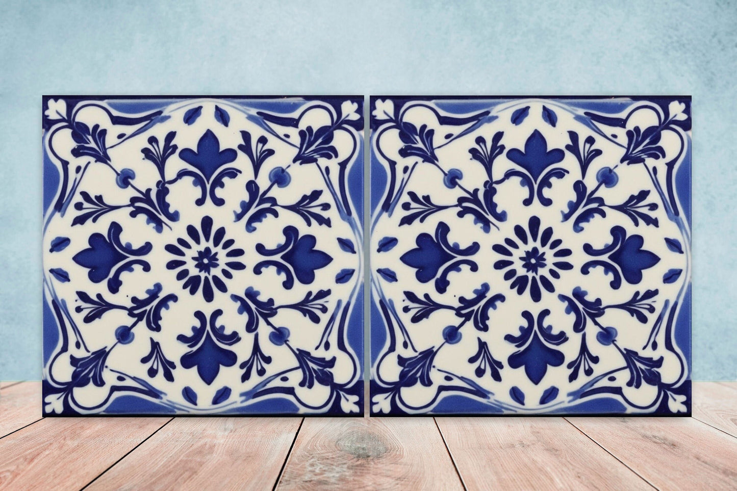 Spanish Ceramic Flower Tiles - Set of 2 Spanish Wall Decor Tiles - Kitchen Backsplash Tiles, Table Decorative Tiles, Bathroom Tiles, Coaster