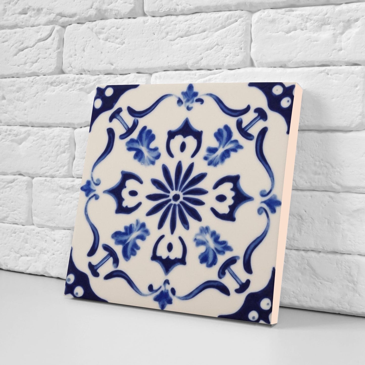 Spanish Ceramic Flower Tiles - Set of 2 Spanish Wall Decor Tiles - Kitchen Backsplash Tiles, Table Decorative Tiles, Bathroom Tiles, Coaster