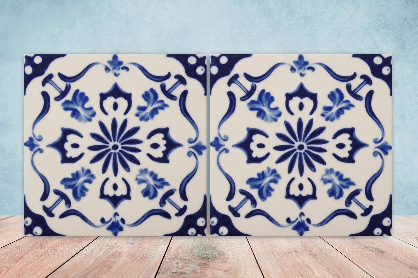 Spanish Ceramic Flower Tiles - Set of 2 Spanish Wall Decor Tiles - Kitchen Backsplash Tiles, Table Decorative Tiles, Bathroom Tiles, Coaster