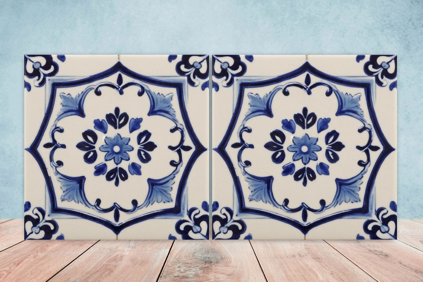 Spanish Ceramic Flower Tiles - Set of 2 Spanish Wall Decor Tiles - Kitchen Backsplash Tiles, Table Decorative Tiles, Bathroom Tiles, Coaster