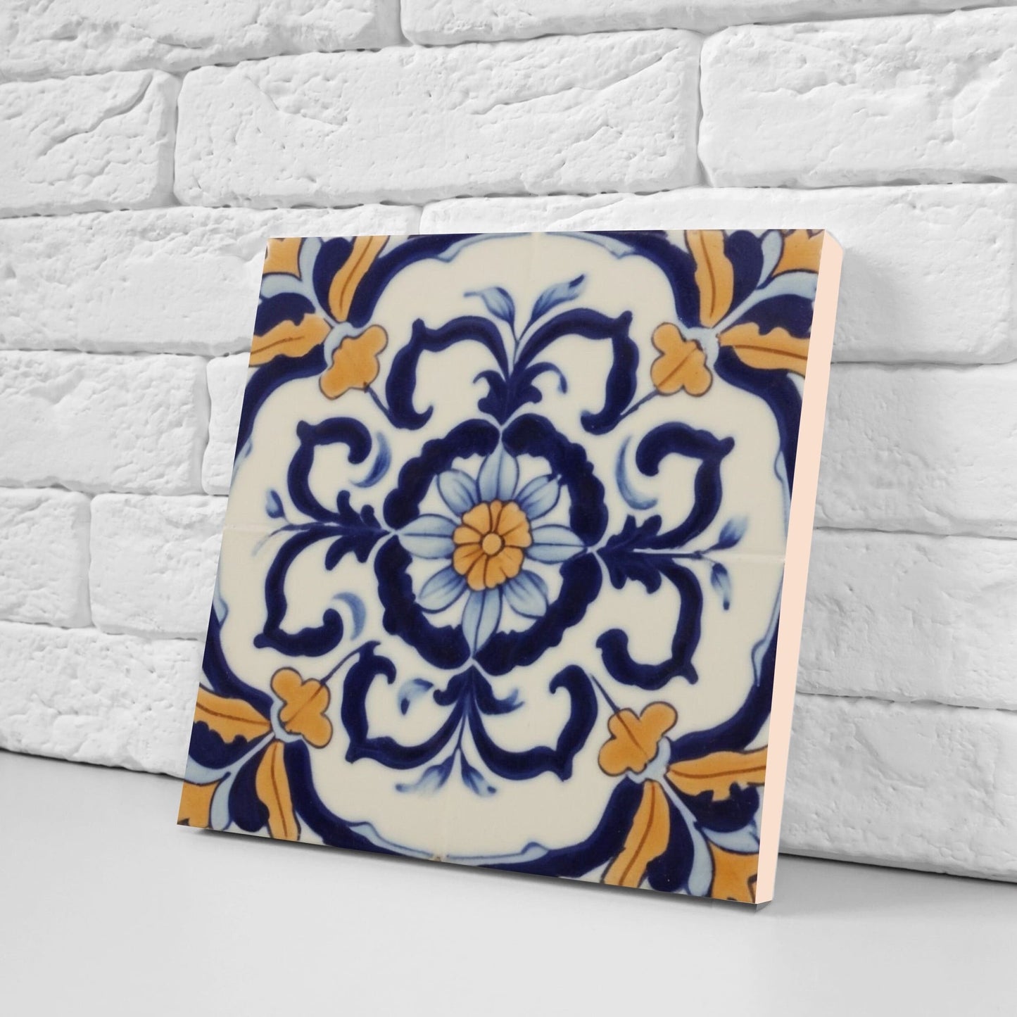 Spanish Ceramic Flower Tiles - Set of 2 Spanish Wall Decor Tiles - Kitchen Backsplash Tiles, Table Decorative Tiles, Bathroom Tiles, Coaster