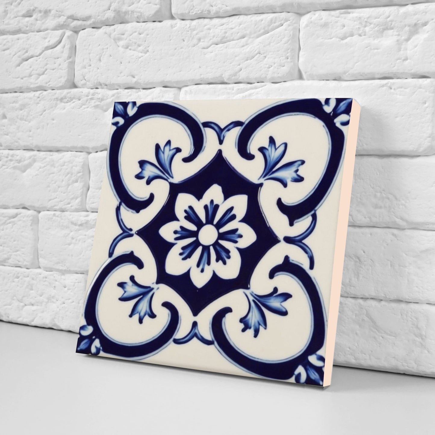 Spanish Ceramic Flower Tiles - Set of 2 Spanish Wall Decor Tiles - Kitchen Backsplash Tiles, Table Decorative Tiles, Bathroom Tiles, Coaster