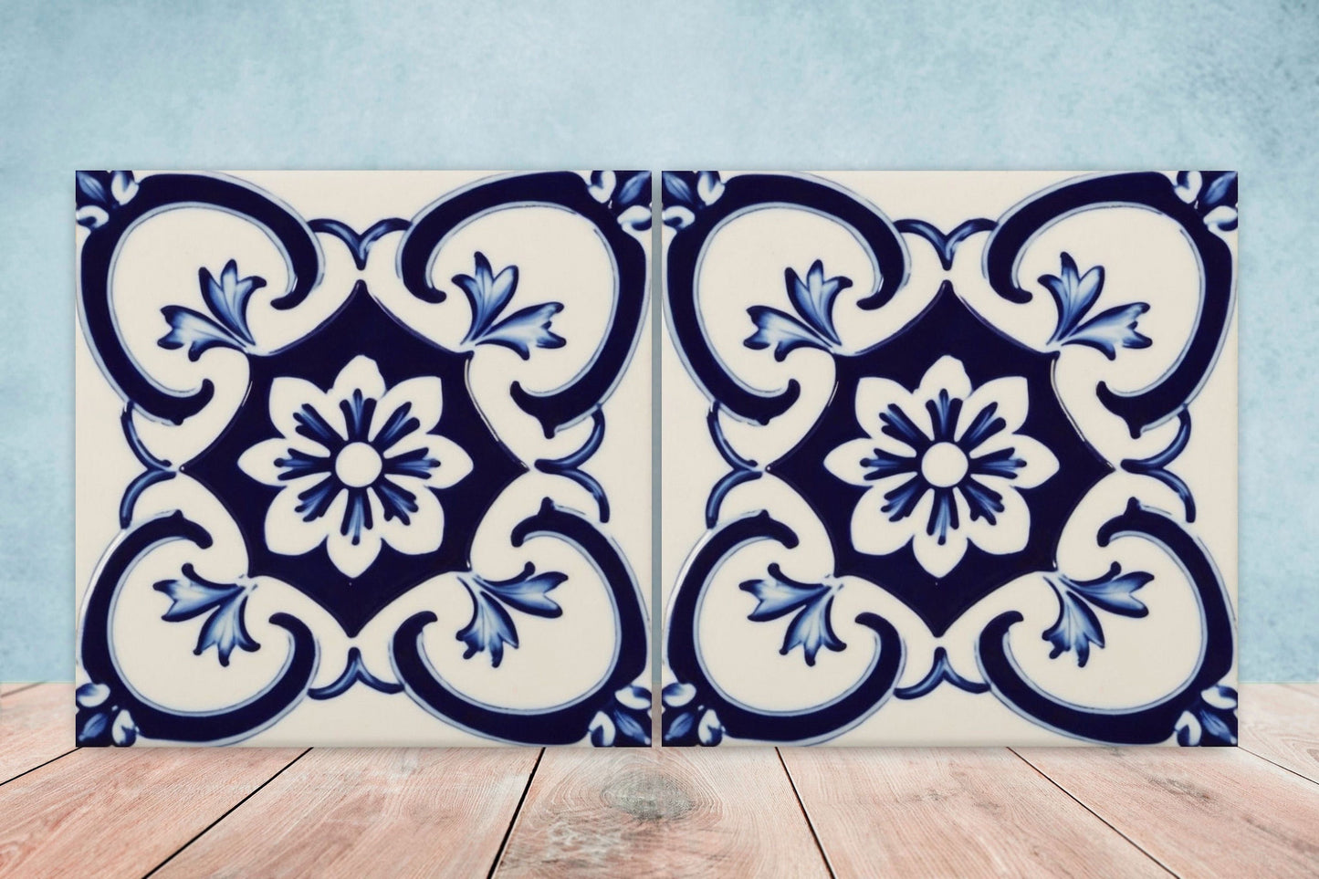 Spanish Ceramic Flower Tiles - Set of 2 Spanish Wall Decor Tiles - Kitchen Backsplash Tiles, Table Decorative Tiles, Bathroom Tiles, Coaster