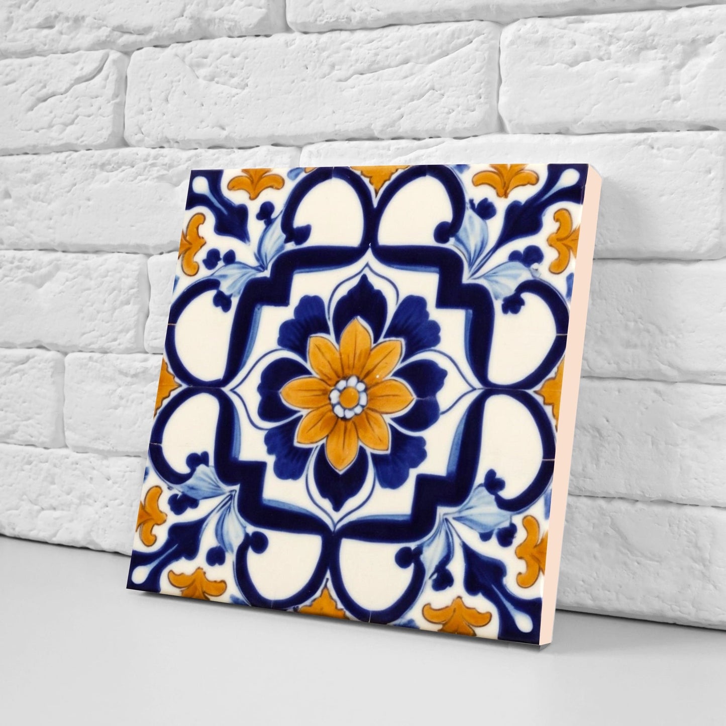 Spanish Ceramic Flower Tiles - Set of 2 Spanish Wall Decor Tiles - Kitchen Backsplash Tiles, Table Decorative Tiles, Bathroom Tiles, Coaster