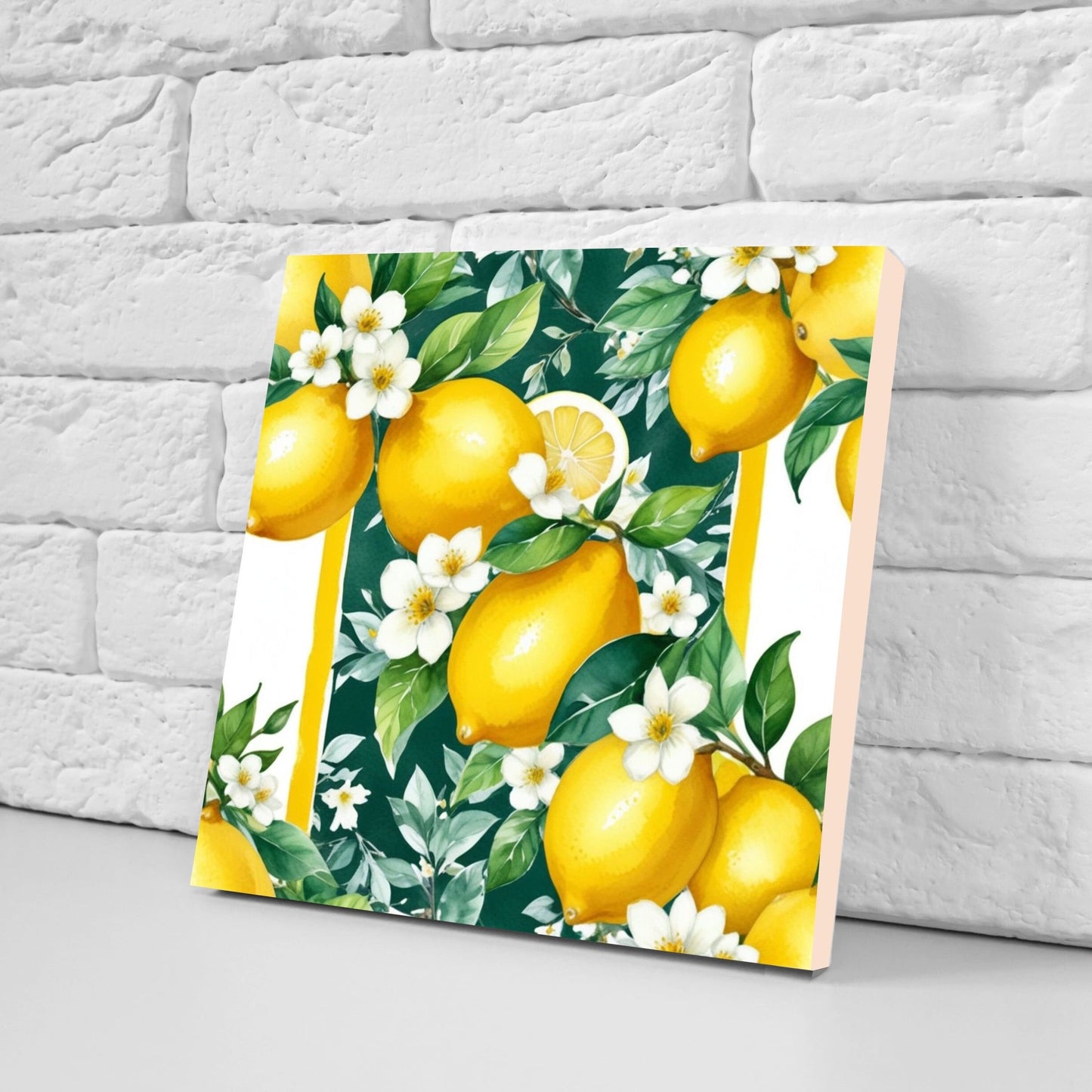 Italian Majolica Lemon Tiles - Set of 2 Italian Wall Decor Tiles - Kitchen Backsplash Tiles, Table Decorative Tiles, Bathroom Tiles, Coaster