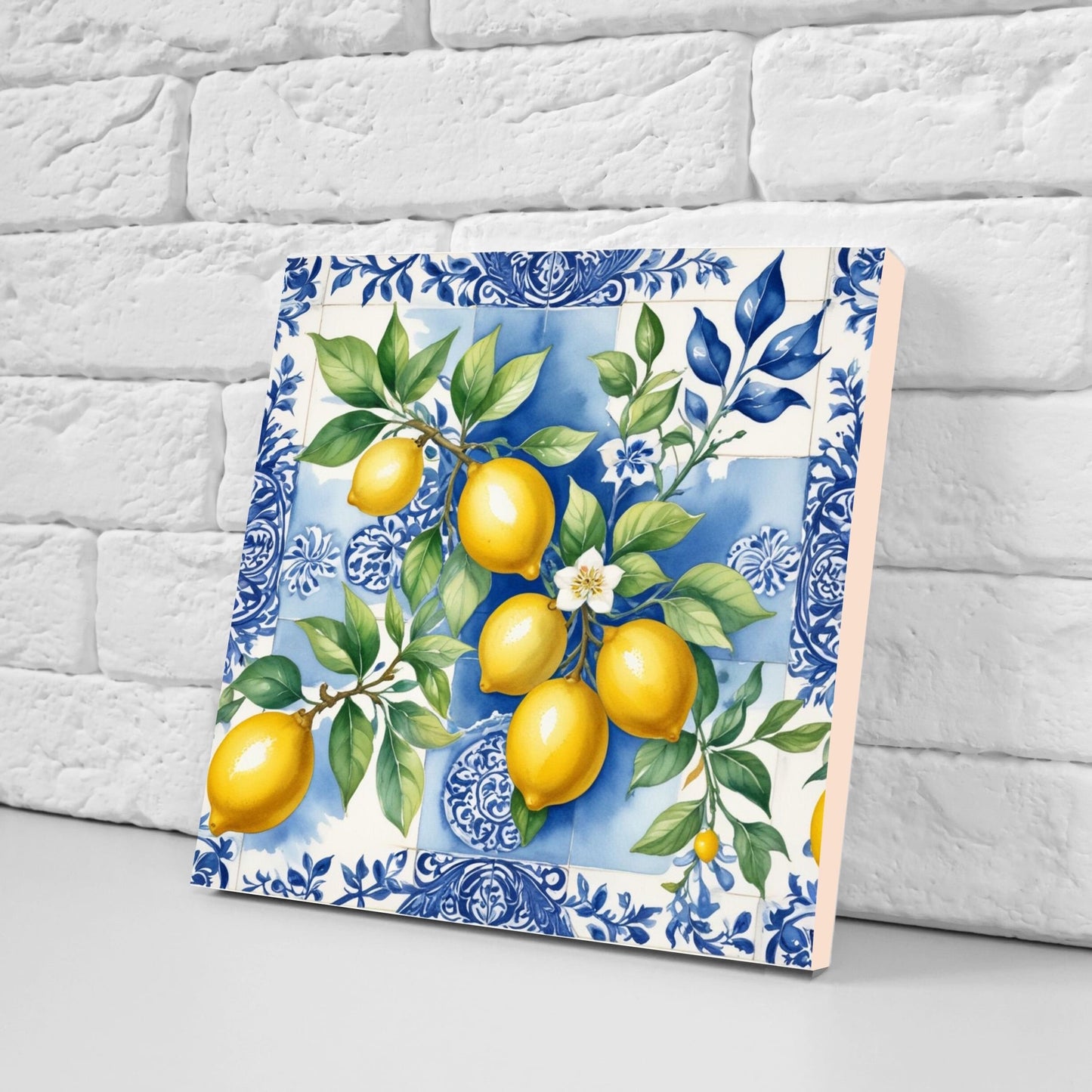Italian Majolica Lemon Tiles - Set of 2 Italian Wall Decor Tiles - Kitchen Backsplash Tiles, Table Decorative Tiles, Bathroom Tiles, Coaster