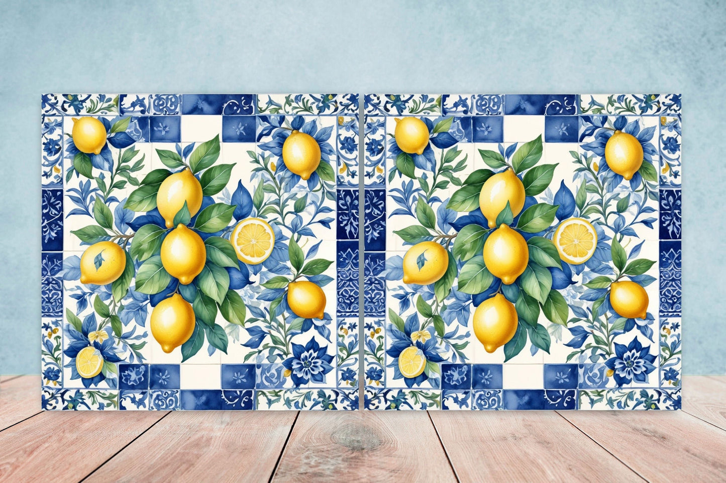 Italian Majolica Lemon Tiles - Set of 2 Italian Wall Decor Tiles - Kitchen Backsplash Tiles, Table Decorative Tiles, Bathroom Tiles, Coaster