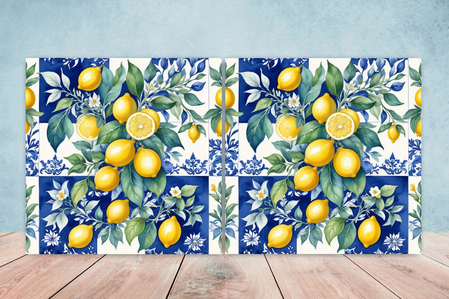 Italian Majolica Lemon Tiles - Set of 2 Italian Wall Decor Tiles - Kitchen Backsplash Tiles, Table Decorative Tiles, Bathroom Tiles, Coaster