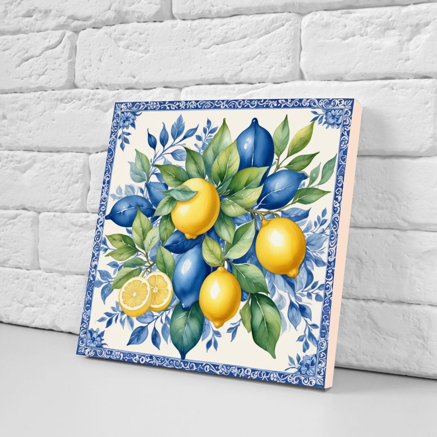 Italian Majolica Lemon Tiles - Set of 2 Italian Wall Decor Tiles - Kitchen Backsplash Tiles, Table Decorative Tiles, Bathroom Tiles, Coaster
