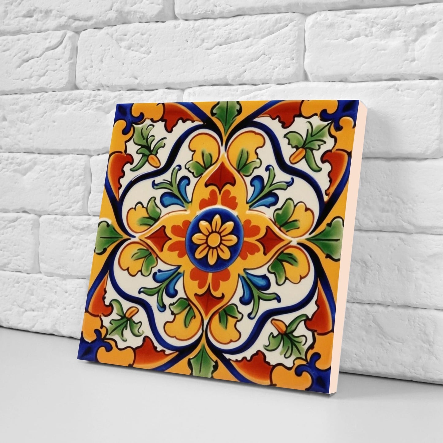 Spanish Ceramic Flower Tiles - Set of 2 Spanish Wall Decor Tiles - Kitchen Backsplash Tiles, Table Decorative Tiles, Bathroom Tiles, Coaster