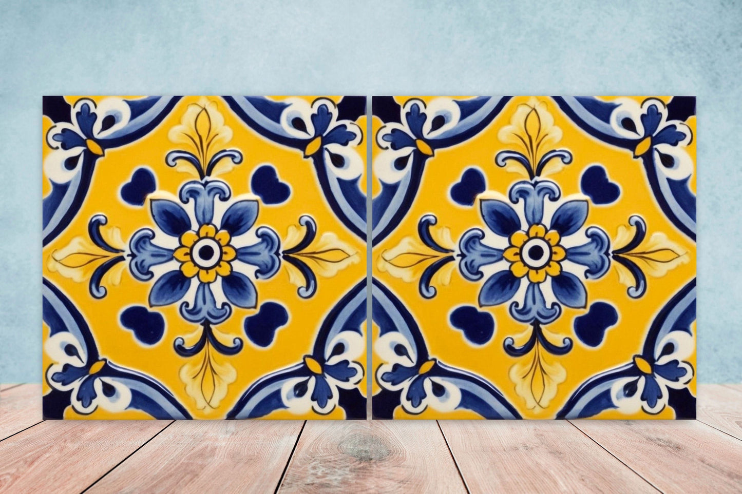 Spanish Ceramic Flower Tiles - Set of 2 Spanish Wall Decor Tiles - Kitchen Backsplash Tiles, Table Decorative Tiles, Bathroom Tiles, Coaster