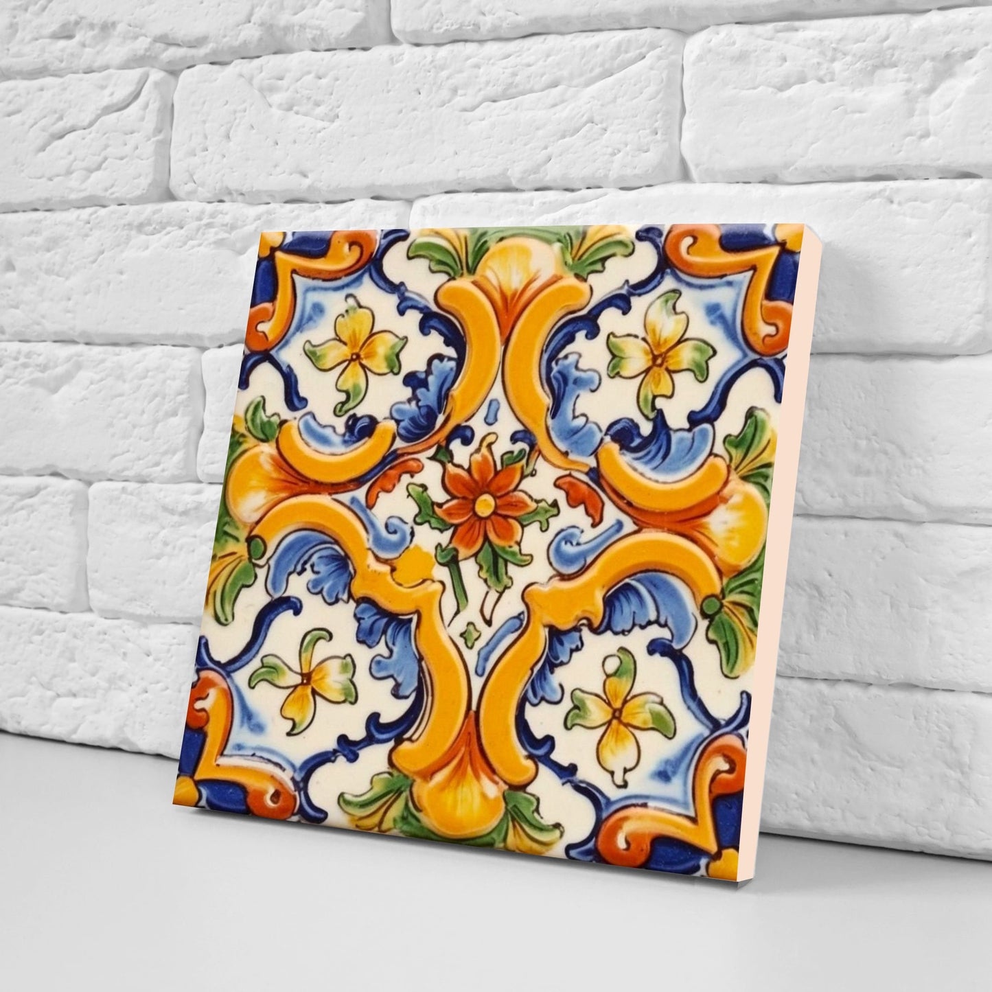 Spanish Ceramic Flower Tiles - Set of 2 Spanish Wall Decor Tiles - Kitchen Backsplash Tiles, Table Decorative Tiles, Bathroom Tiles, Coaster