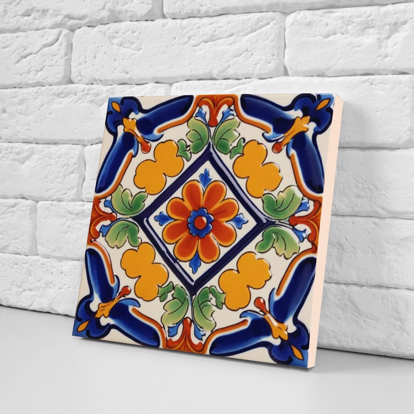 Spanish Ceramic Flower Tiles - Set of 2 Spanish Wall Decor Tiles - Kitchen Backsplash Tiles, Table Decorative Tiles, Bathroom Tiles, Coaster