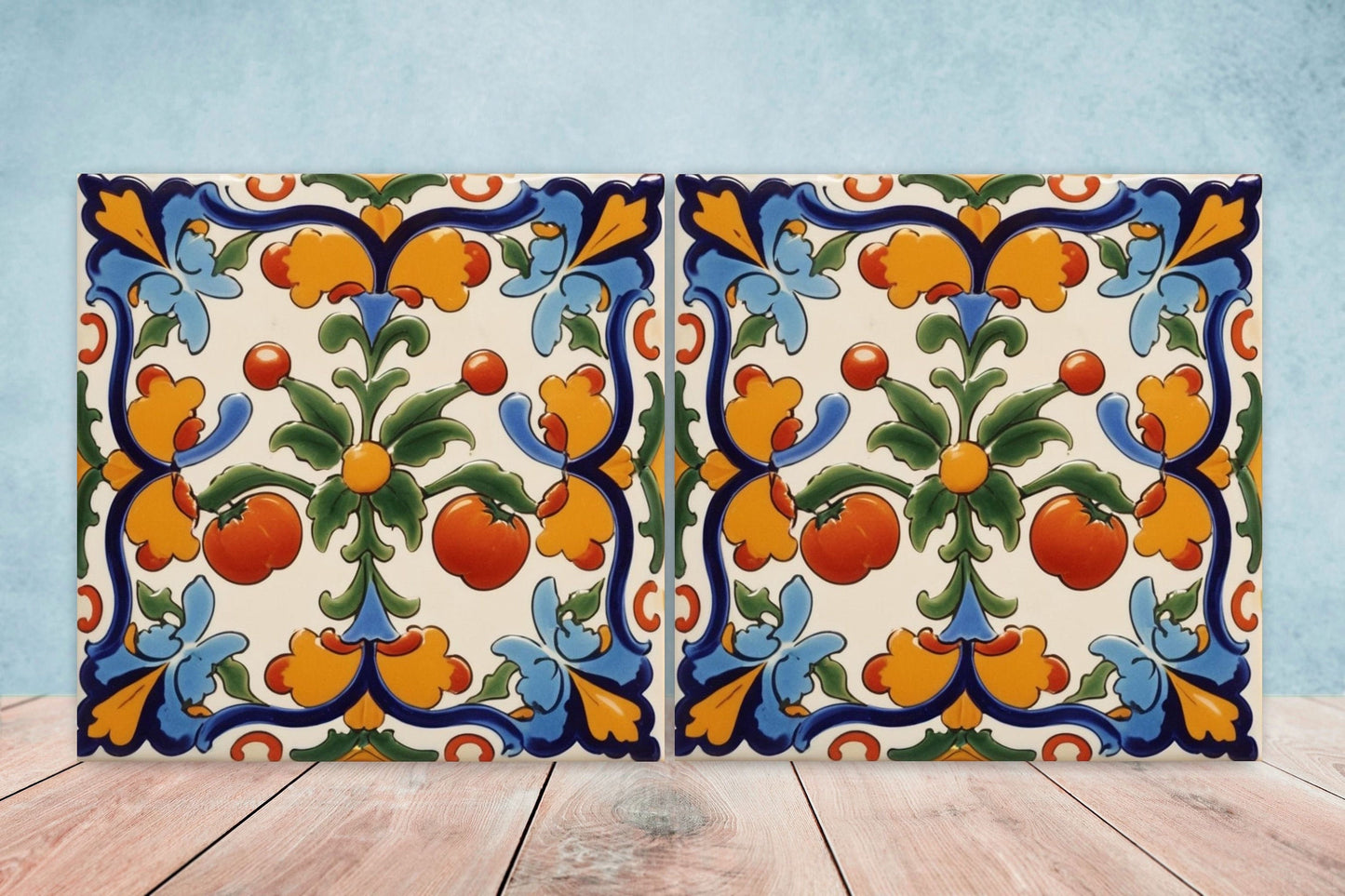 Spanish Ceramic Tiles - Set of 2 Spanish Wall Decor Tiles - Kitchen Backsplash Tiles, Table Decorative Tiles, Bathroom Tiles, Coaster
