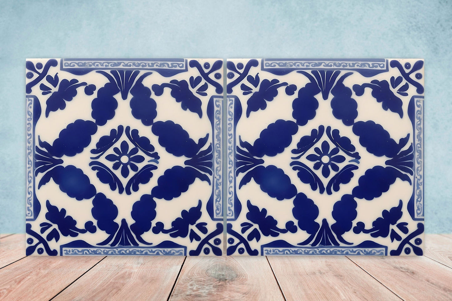 Greek Mediterranean Tiles - Set of 2 Greek Wall Decor Tiles - Kitchen Backsplash Tiles, Table Decorative Tiles, Bathroom Tiles, Coaster