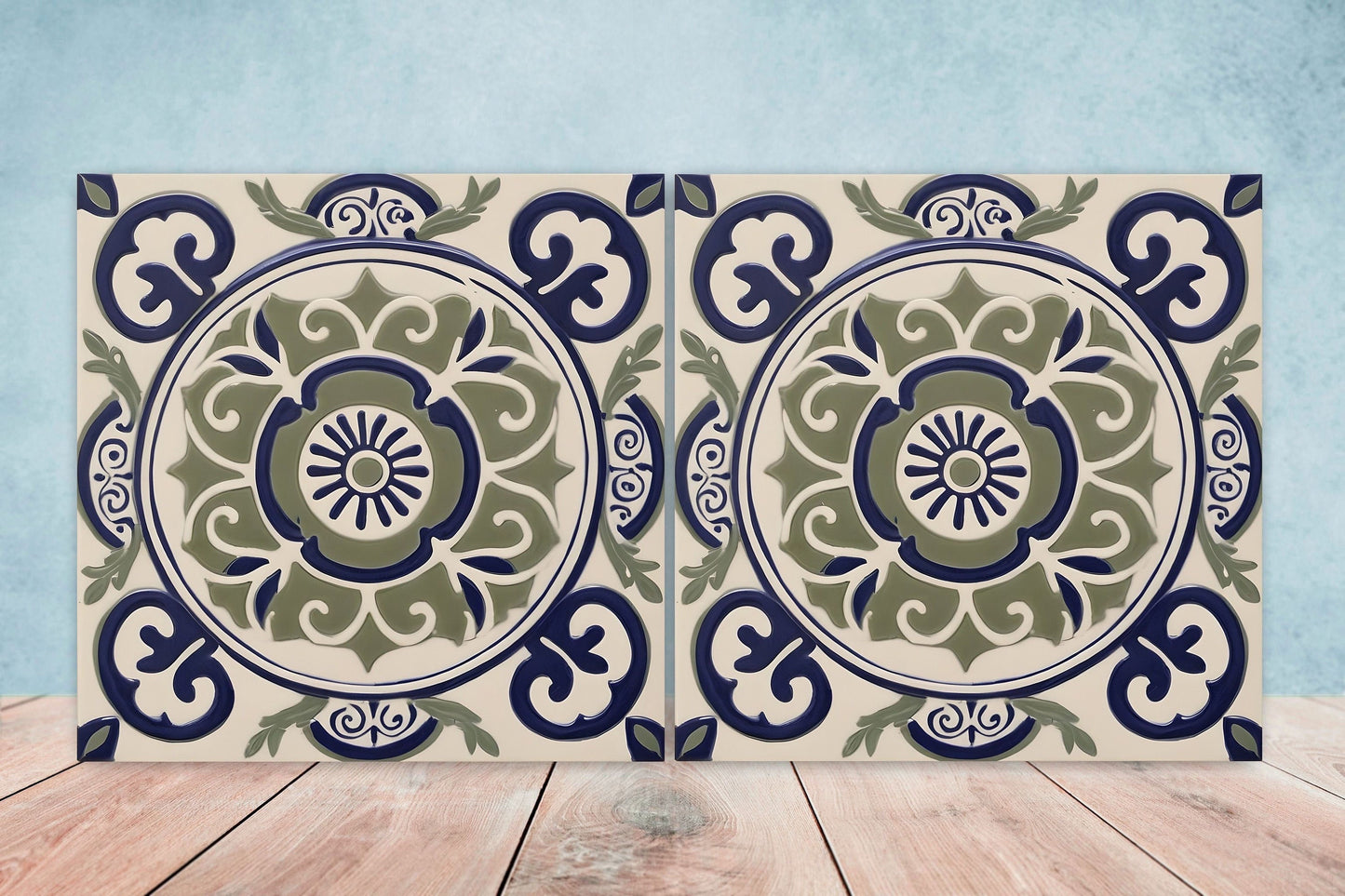 Greek Mediterranean Tiles - Set of 2 Greek Wall Decor Tiles - Kitchen Backsplash Tiles, Table Decorative Tiles, Bathroom Tiles, Coaster
