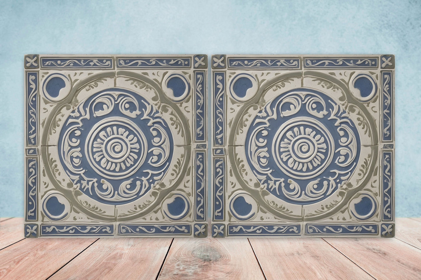 Greek Mediterranean Tiles - Set of 2 Greek Wall Decor Tiles - Kitchen Backsplash Tiles, Table Decorative Tiles, Bathroom Tiles, Coaster