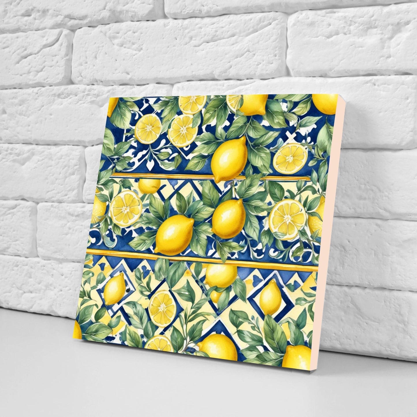 Italian Majolica Lemon Tiles - Set of 2 Italian Wall Decor Tiles - Kitchen Backsplash Tiles, Table Decorative Tiles, Bathroom Tiles, Coaster