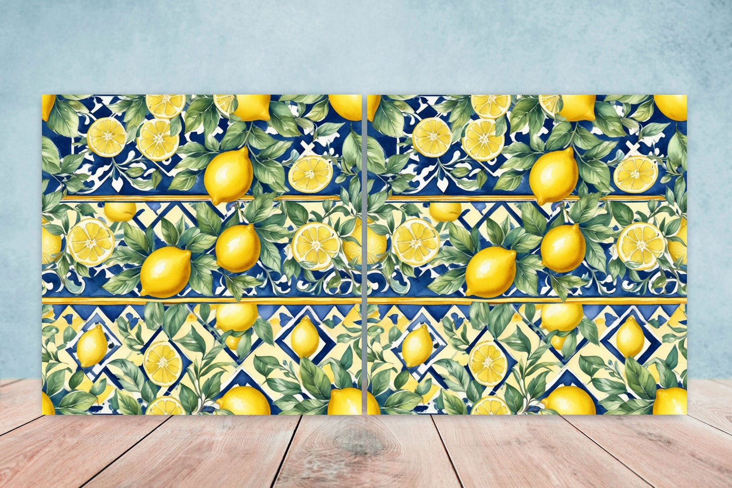 Italian Majolica Lemon Tiles - Set of 2 Italian Wall Decor Tiles - Kitchen Backsplash Tiles, Table Decorative Tiles, Bathroom Tiles, Coaster