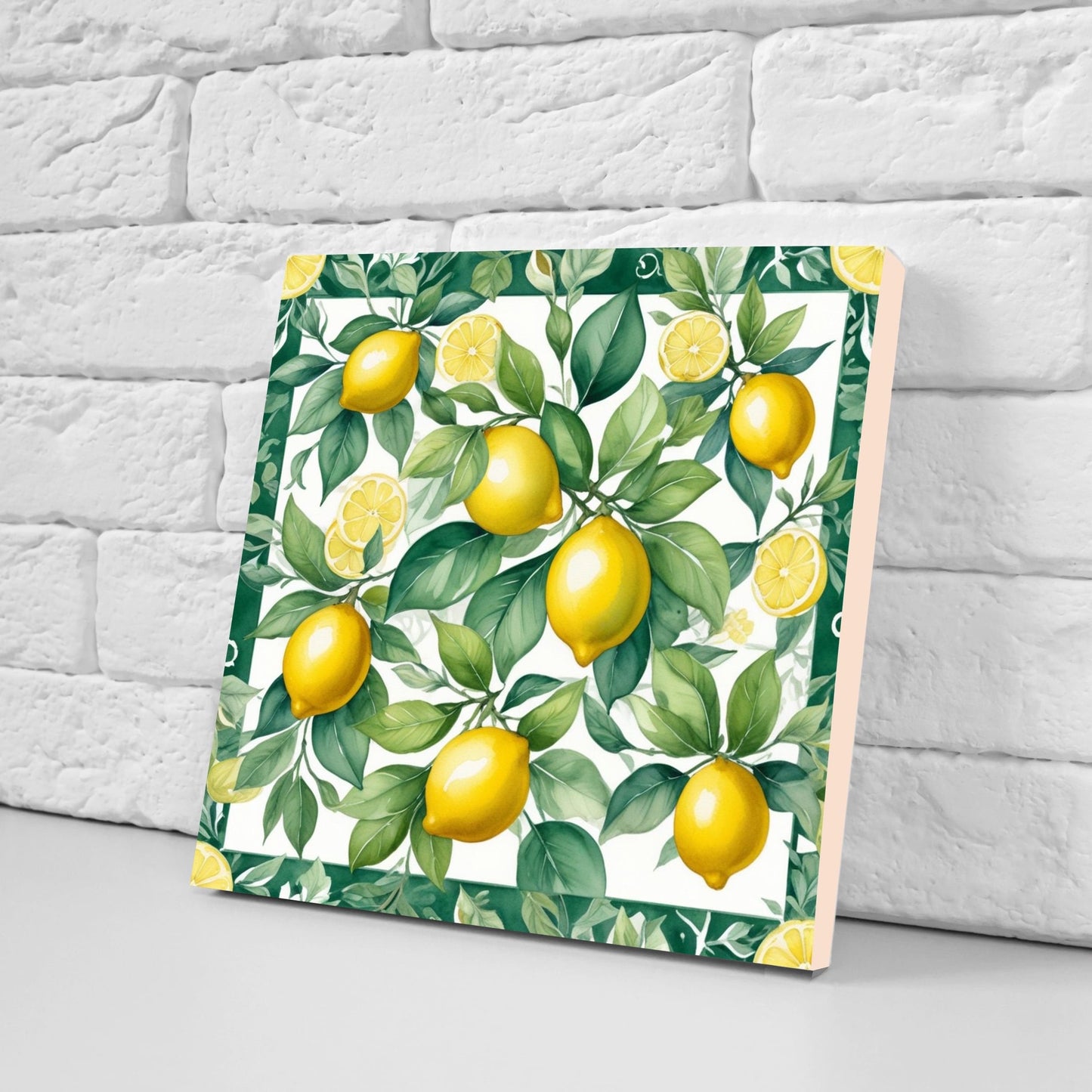 Italian Majolica Lemon Tiles - Set of 2 Italian Wall Decor Tiles - Kitchen Backsplash Tiles, Table Decorative Tiles, Bathroom Tiles, Coaster