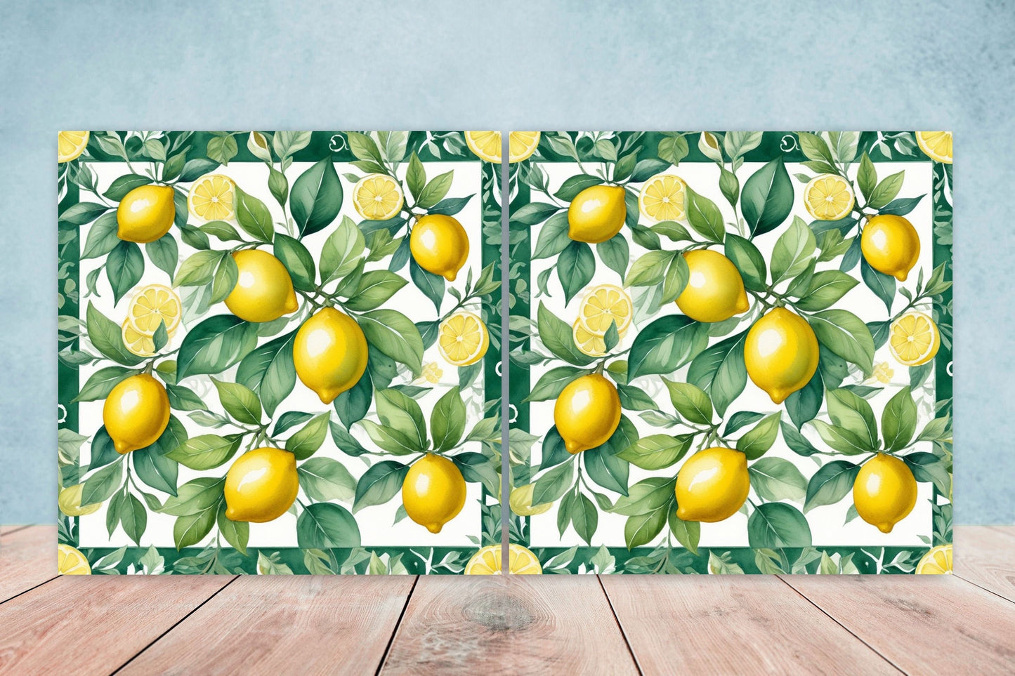 Italian Majolica Lemon Tiles - Set of 2 Italian Wall Decor Tiles - Kitchen Backsplash Tiles, Table Decorative Tiles, Bathroom Tiles, Coaster