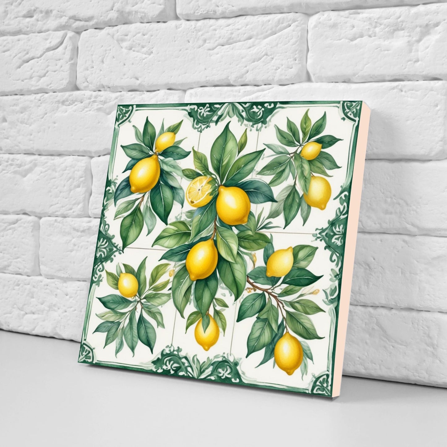 Italian Majolica Lemon Tiles - Set of 2 Italian Wall Decor Tiles - Kitchen Backsplash Tiles, Table Decorative Tiles, Bathroom Tiles, Coaster