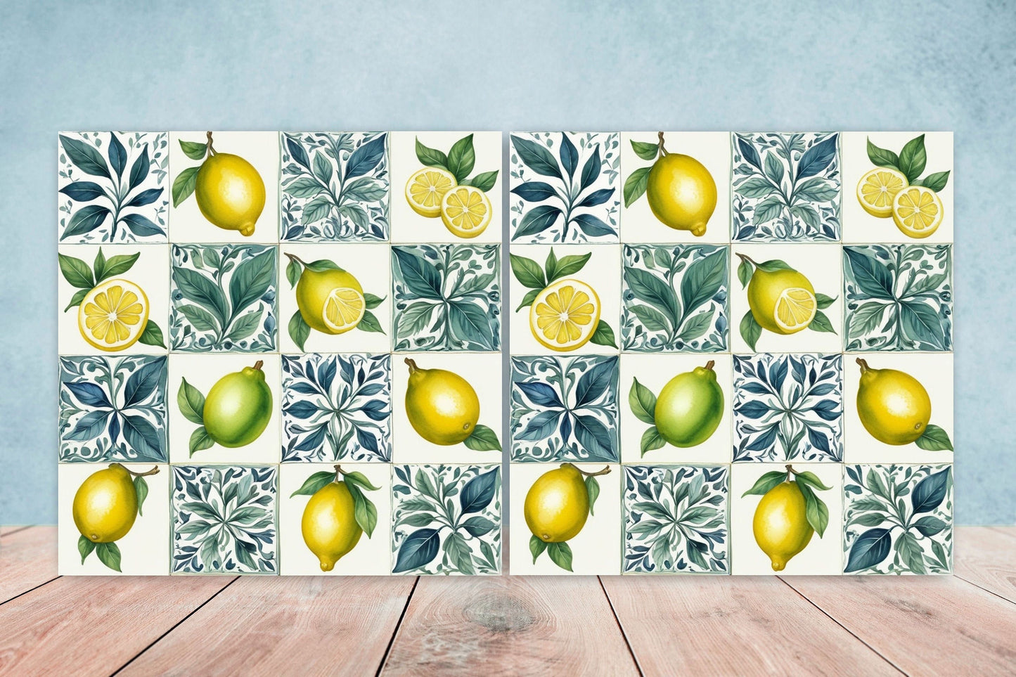 Italian Majolica Lemon Tiles - Set of 2 Italian Wall Decor Tiles - Kitchen Backsplash Tiles, Table Decorative Tiles, Bathroom Tiles, Coaster