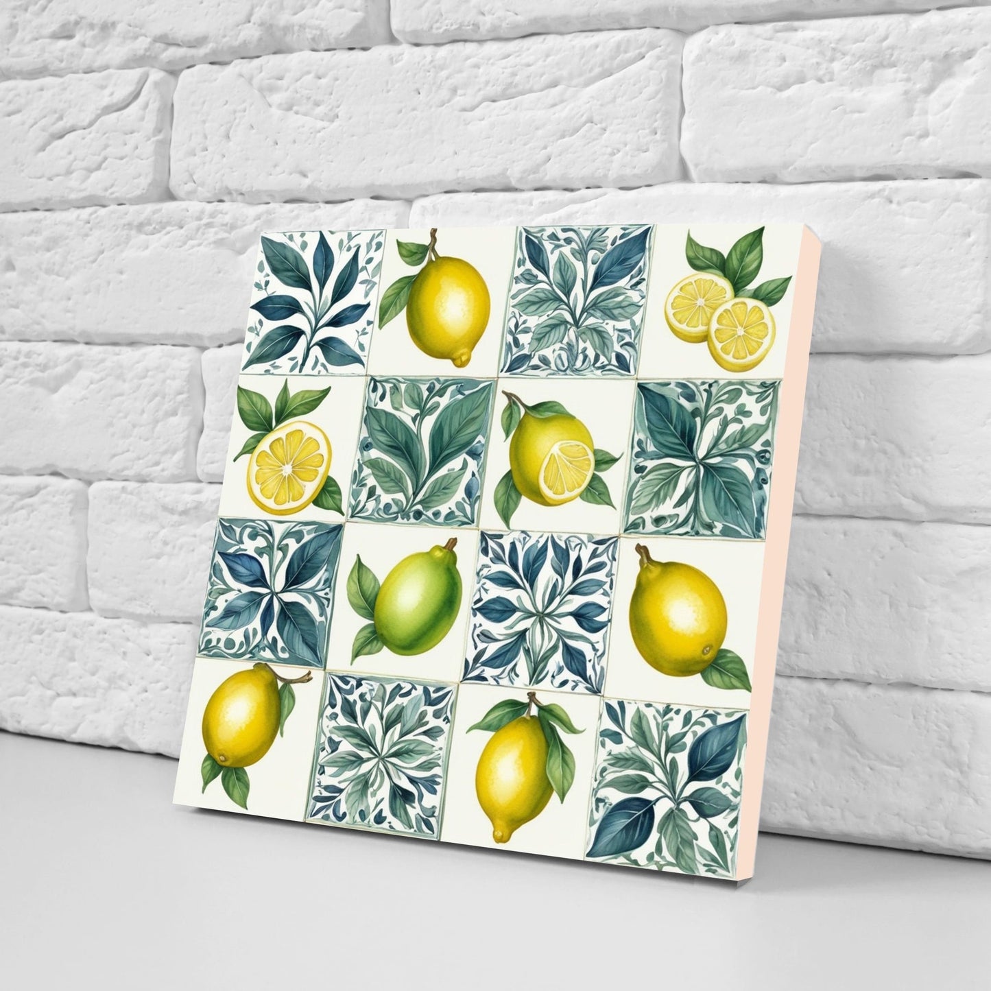 Italian Majolica Lemon Tiles - Set of 2 Italian Wall Decor Tiles - Kitchen Backsplash Tiles, Table Decorative Tiles, Bathroom Tiles, Coaster
