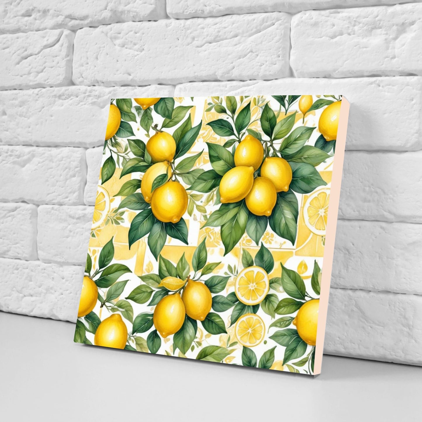 Italian Majolica Lemon Tiles - Set of 2 Italian Wall Decor Tiles - Kitchen Backsplash Tiles, Table Decorative Tiles, Bathroom Tiles, Coaster