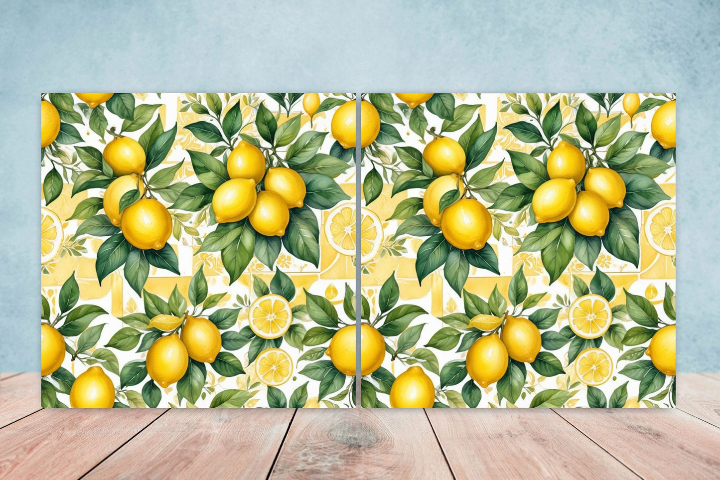 Italian Majolica Lemon Tiles - Set of 2 Italian Wall Decor Tiles - Kitchen Backsplash Tiles, Table Decorative Tiles, Bathroom Tiles, Coaster