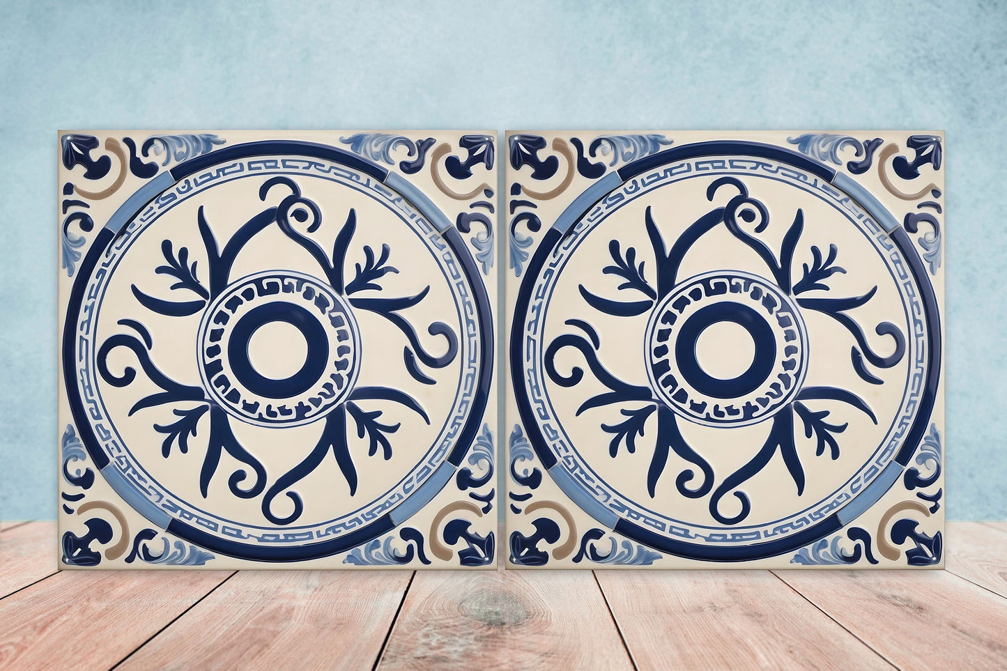 Greek Mediterranean Tiles - Set of 2 Greek Wall Decor Tiles - Kitchen Backsplash Tiles, Table Decorative Tiles, Bathroom Tiles, Coaster