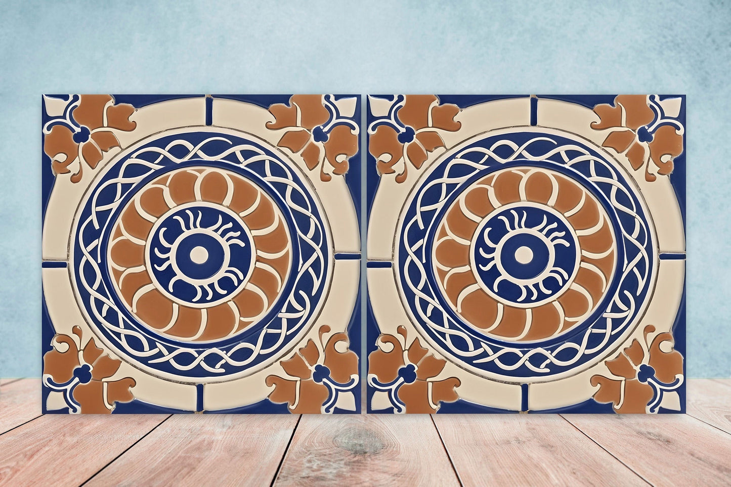Greek Mediterranean Tiles - Set of 2 Greek Wall Decor Tiles - Kitchen Backsplash Tiles, Table Decorative Tiles, Bathroom Tiles, Coaster