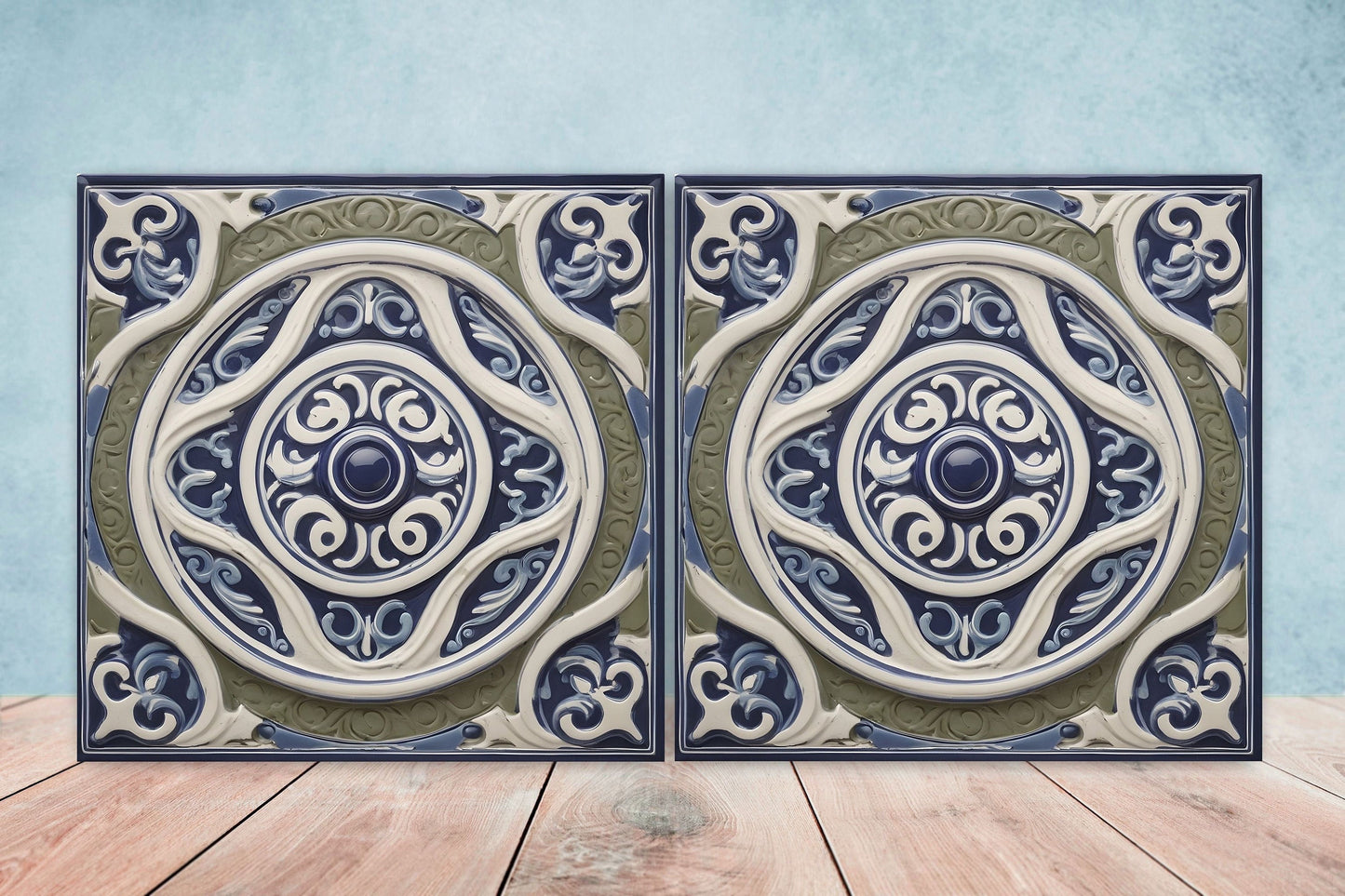 Greek Mediterranean Tiles - Set of 2 Greek Wall Decor Tiles - Kitchen Backsplash Tiles, Table Decorative Tiles, Bathroom Tiles, Coaster