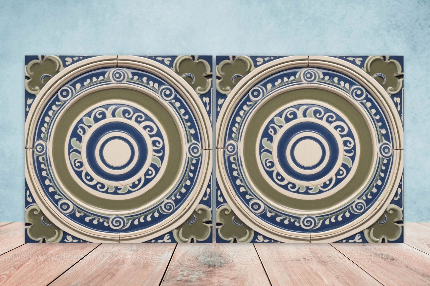 Greek Mediterranean Tiles - Set of 2 Greek Wall Decor Tiles - Kitchen Backsplash Tiles, Table Decorative Tiles, Bathroom Tiles, Coaster