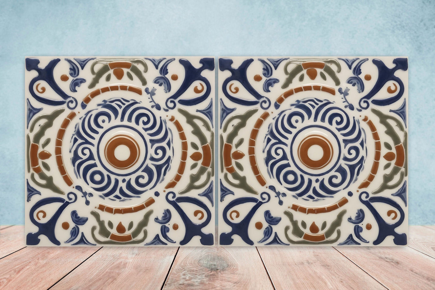 Greek Mediterranean Tiles - Set of 2 Greek Wall Decor Tiles - Kitchen Backsplash Tiles, Table Decorative Tiles, Bathroom Tiles, Coaster