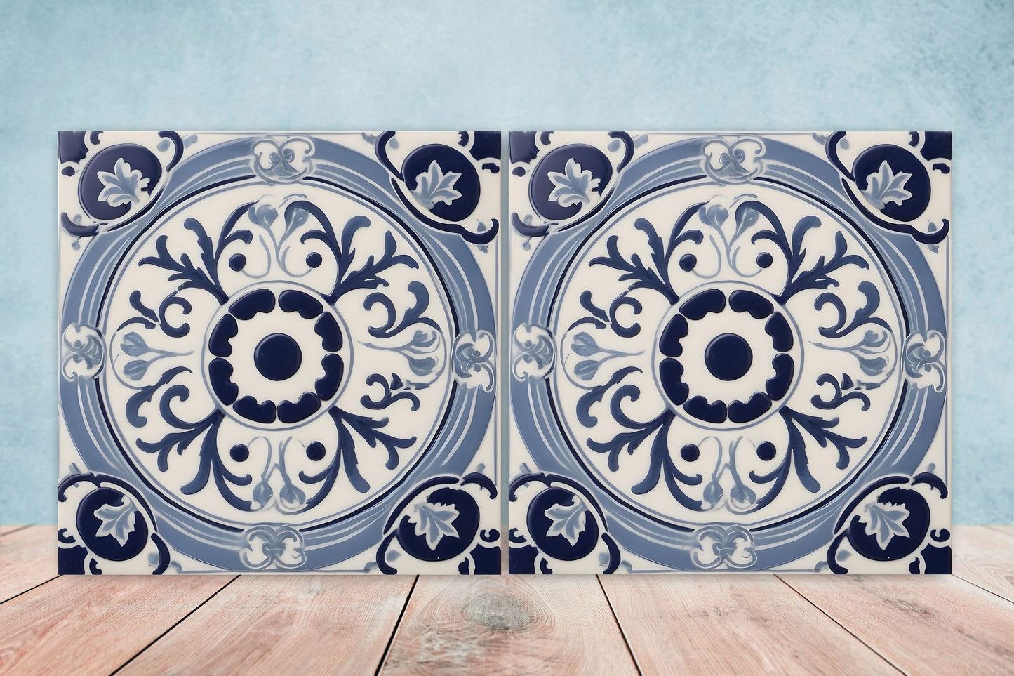Greek Mediterranean Tiles - Set of 2 Greek Wall Decor Tiles - Kitchen Backsplash Tiles, Table Decorative Tiles, Bathroom Tiles, Coaster