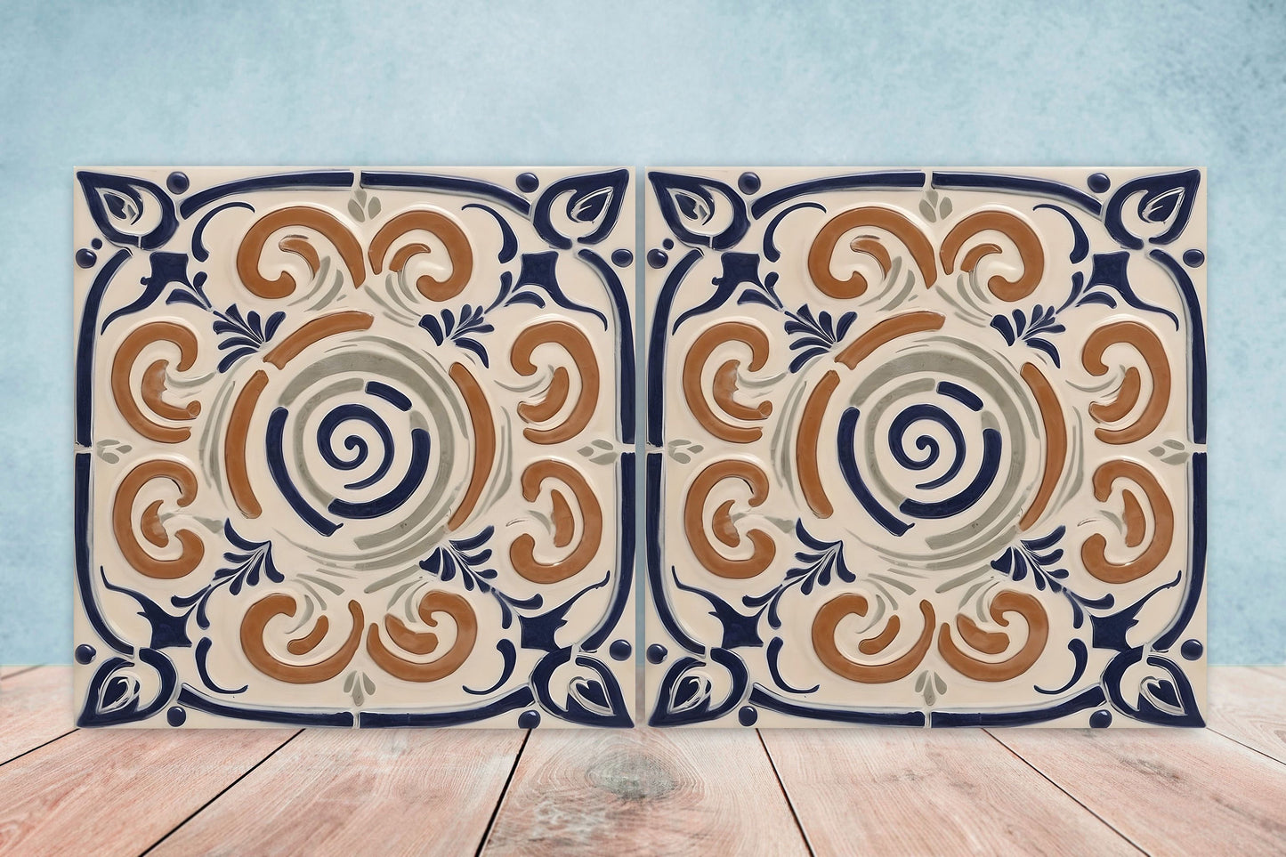Greek Mediterranean Tiles - Set of 2 Greek Wall Decor Tiles - Kitchen Backsplash Tiles, Table Decorative Tiles, Bathroom Tiles, Coaster