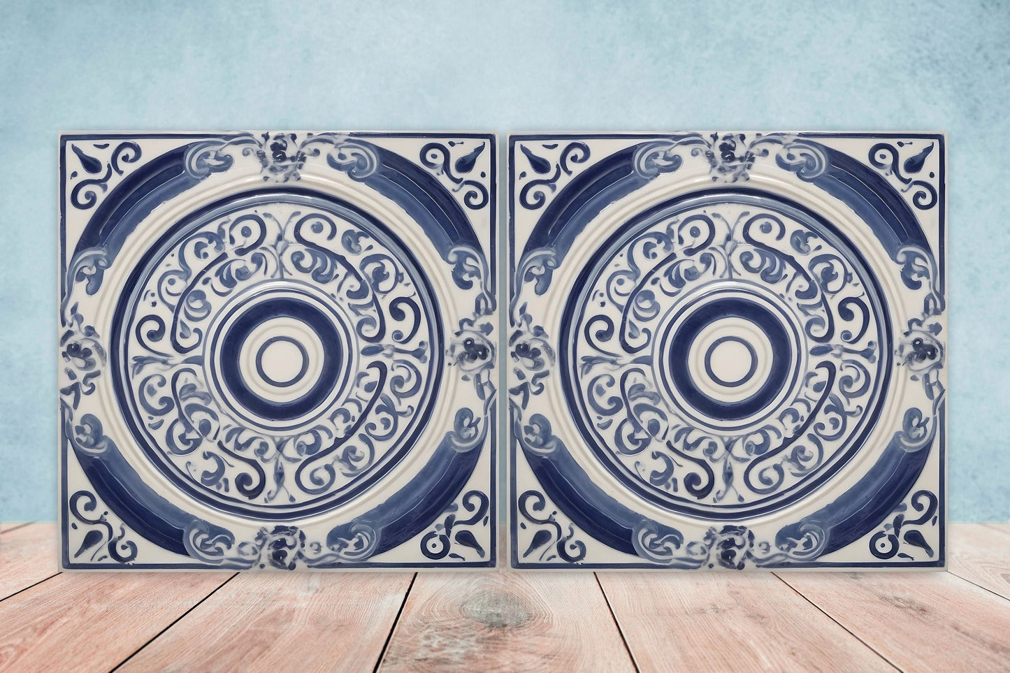 Greek Mediterranean Tiles - Set of 2 Greek Wall Decor Tiles - Kitchen Backsplash Tiles, Table Decorative Tiles, Bathroom Tiles, Coaster