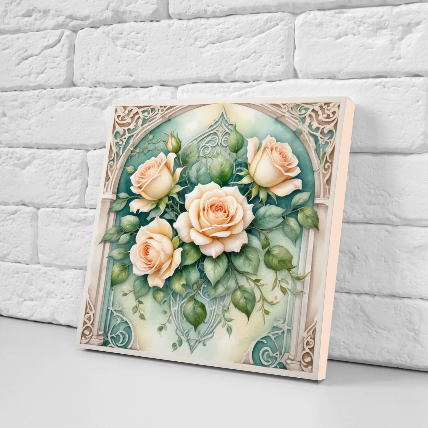 Art Nouveau Flower Ceramic tiles - Set of 2 Art Nouveau Wall Decor Tiles - Kitchen Backsplash Tiles, Table Decorative Tiles, Bathroom Tiles